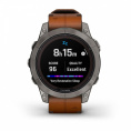Умные часы Garmin Fenix 7 Pro Sapphire Solar титановый серый с коричневым кожаным ремешком