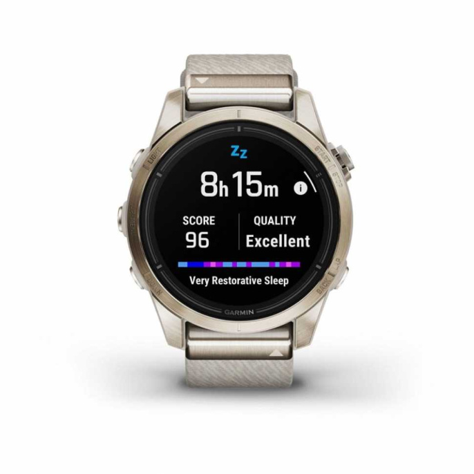 Умные часы Garmin Epix Pro (Gen 2) Sapphire Edition 42 мм, золотистый корпус с нейлоновым ремешком сливочного цвета