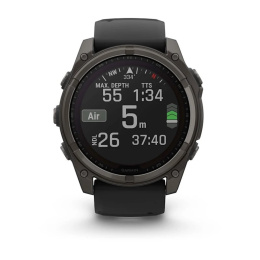 Умные часы Garmin Fenix 8, 51 мм, Solar, Sapphire Carbon Gray DLC Titanium with Black/Pebble Gray Silicone