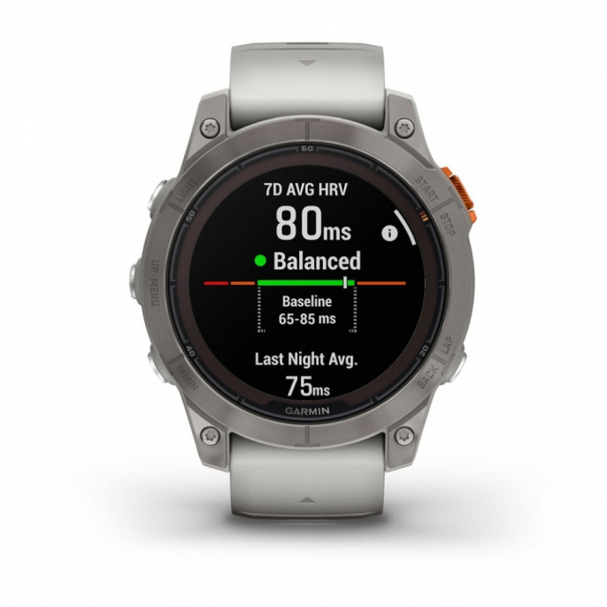 Умные часы Garmin Fenix 7 Pro Sapphire Solar титановый серый с серо-оранжевым ремешком