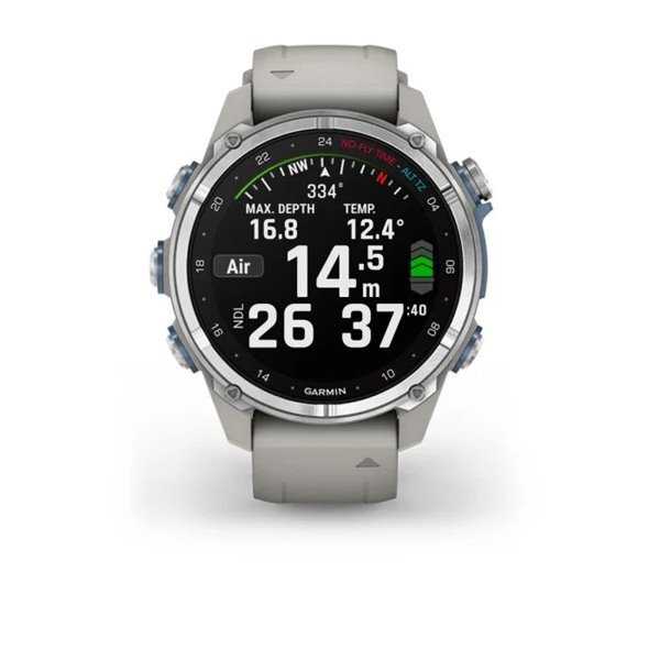 Умные часы Garmin Descent Mk3 (43 мм) из нержавеющей стали с силиконовым туманно-серым ремешком
