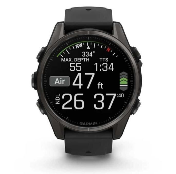 Умные часы Garmin Fenix 8, 43 мм, AMOLED, Sapphire Carbon Gray DLC Titanium with black/pebble gray silicone band