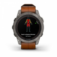 Умные часы Garmin Fenix 7 Pro Sapphire Solar титановый серый с коричневым кожаным ремешком