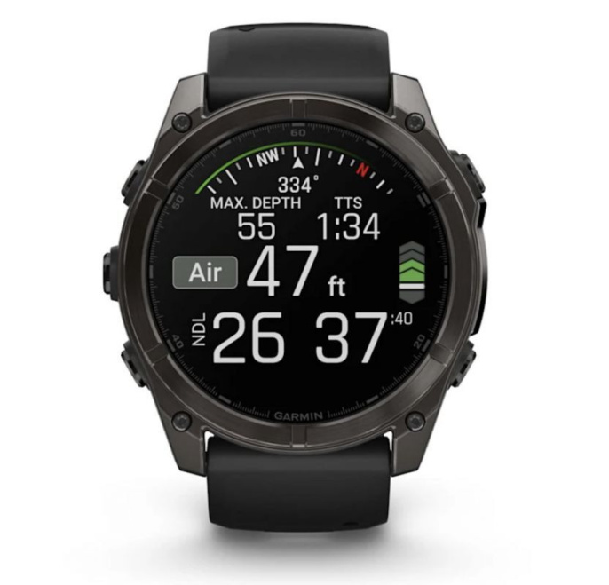 Умные часы Garmin Fenix 8, 51 мм, AMOLED, Sapphire Carbon Gray DLC Titanium with Black/Pebble Gray Silicone
