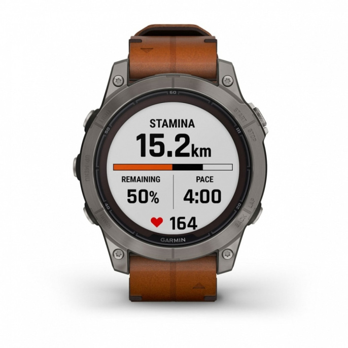 Умные часы Garmin Fenix 7 Pro Sapphire Solar титановый серый с коричневым кожаным ремешком