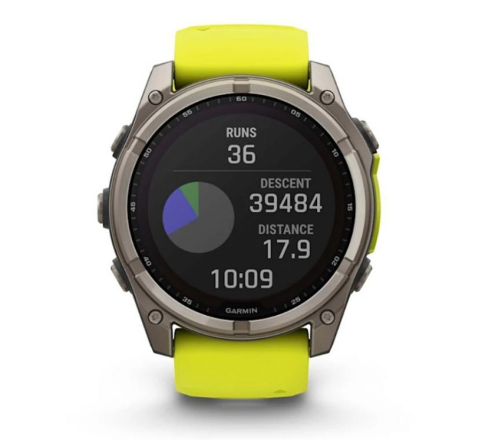 Умные часы Garmin Fenix 8, 51 мм, Solar, Sapphire Titanium with AMP yellow/graphite silicone band