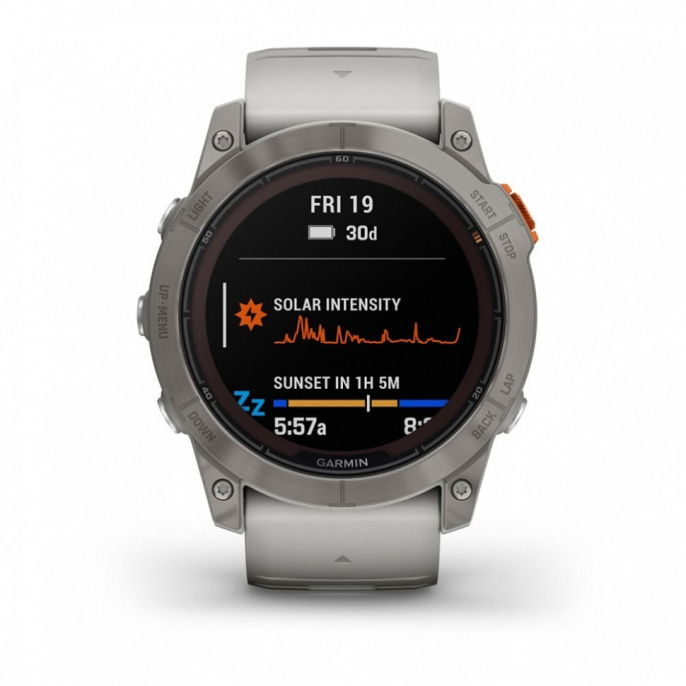 Умные часы Garmin Fenix 7X Pro Sapphire Solar Edition Титановый корпус с дымчато-серым оранжевым ремешком