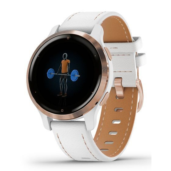 Умные часы Garmin Venu 2S белые цвета розовое золото с кожаным ремешком
