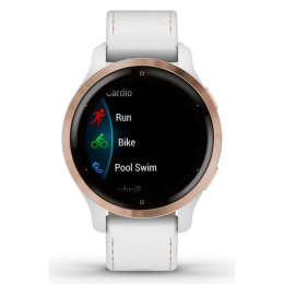 Умные часы Garmin Venu 2S белые цвета розовое золото с кожаным ремешком