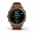 Умные часы Garmin Fenix 7 Pro Sapphire Solar титановый серый с коричневым кожаным ремешком