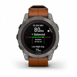 Умные часы Garmin Fenix 7 Pro Sapphire Solar титановый серый с коричневым кожаным ремешком
