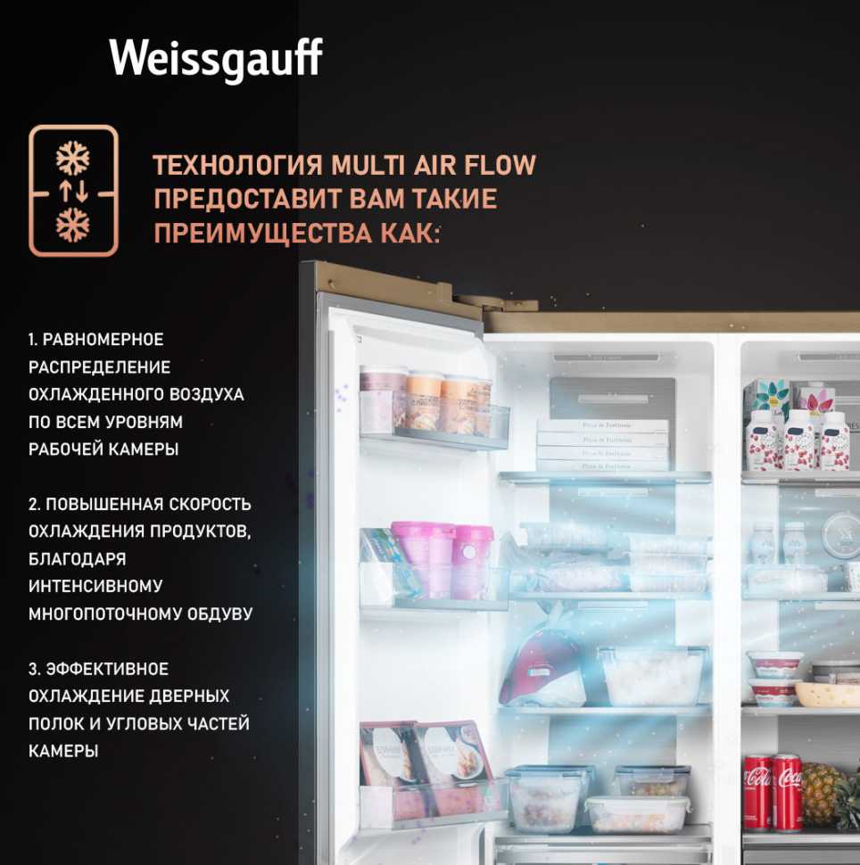 Холодильник Side-by-Side Weissgauff WSBS 1036 Inverter NoFrost Premium Champagne Glass