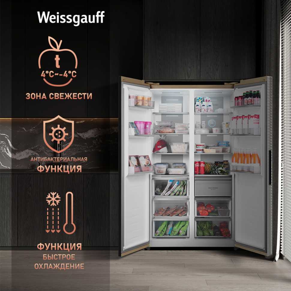 Холодильник Side-by-Side Weissgauff WSBS 1036 Inverter NoFrost Premium Champagne Glass