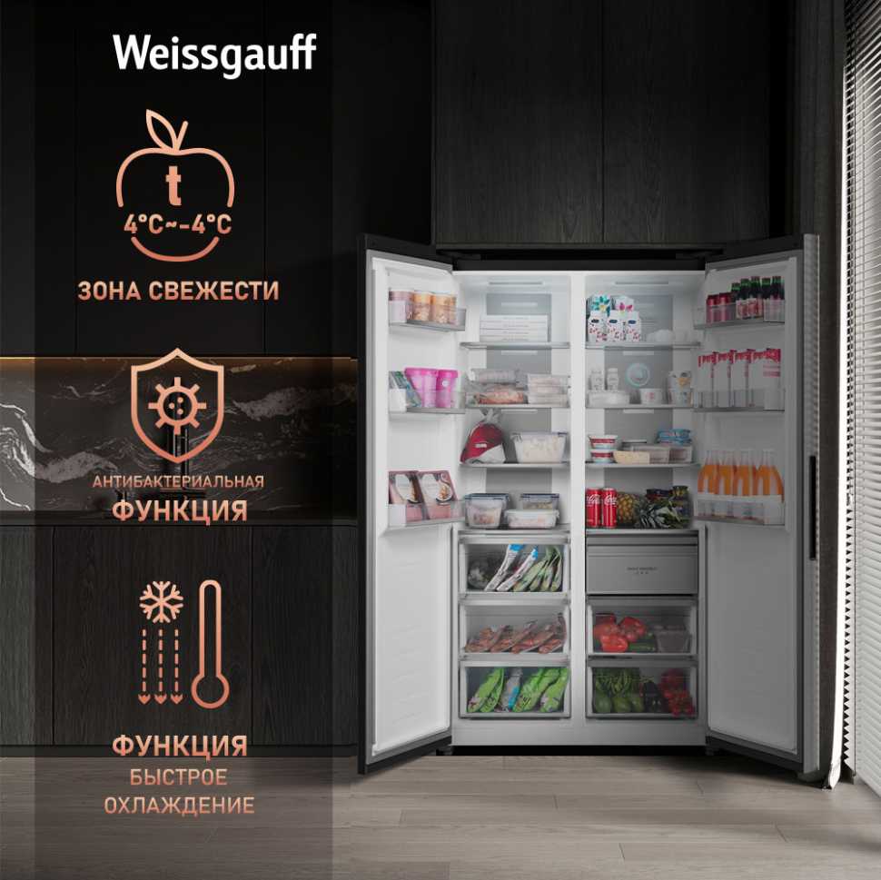 Холодильник Side-by-Side Weissgauff WSBS 1036 Inverter NoFrost Premium Dark Inox