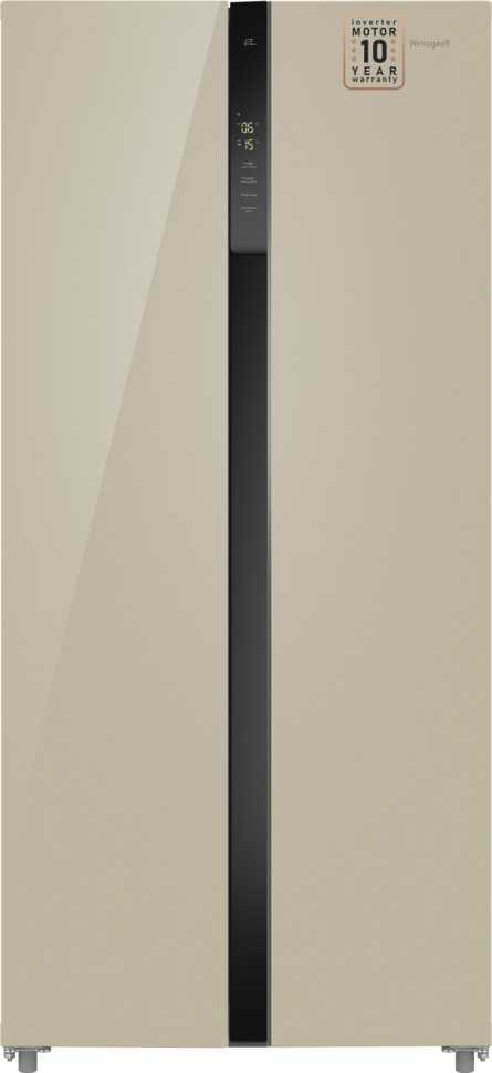 Холодильник Side-by-Side Weissgauff WSBS 500 Inverter NoFrost Beige Glass