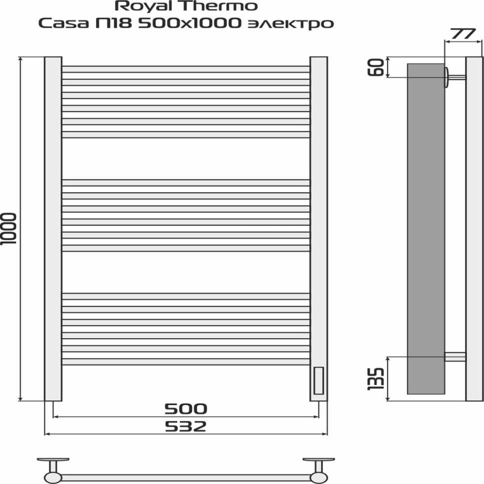 Полотенцесушитель Royal Thermo Casa П18 500х1000 электро (встроен. диммер) белый