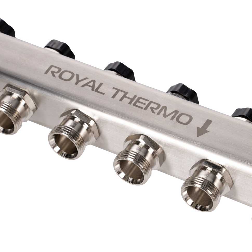 Коллектор Royal Thermo нерж. в сборе универсальный 1" ВР-3/4" НР с автомат. воздухоотвод-ми 6 вых.