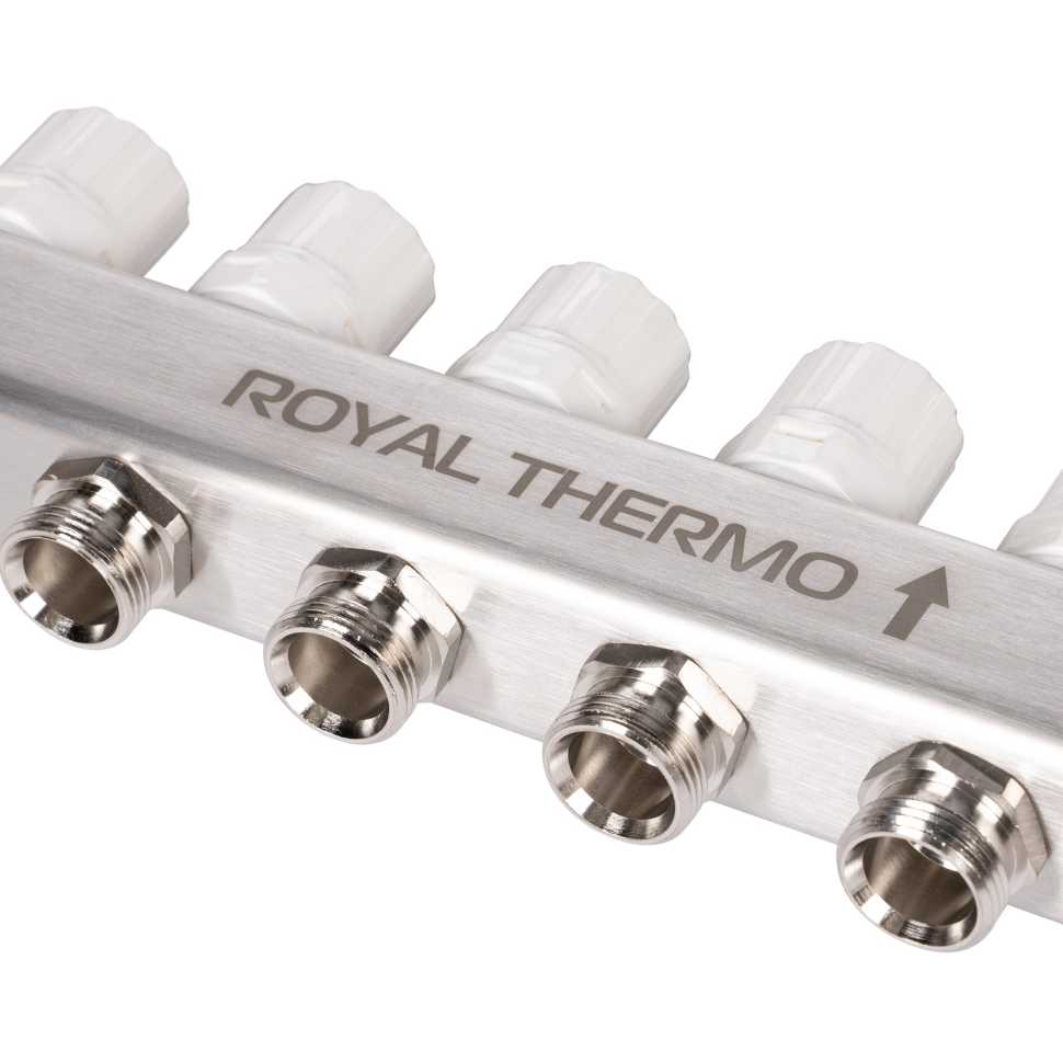 Коллектор Royal Thermo нерж. в сборе универсальный 1" ВР-3/4" НР с автомат. воздухоотвод-ми 6 вых.