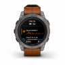 Умные часы Garmin Fenix 7 Pro Sapphire Solar титановый серый с коричневым кожаным ремешком