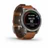 Умные часы Garmin Fenix 7 Pro Sapphire Solar титановый серый с коричневым кожаным ремешком