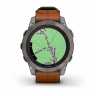 Умные часы Garmin Fenix 7 Pro Sapphire Solar титановый серый с коричневым кожаным ремешком