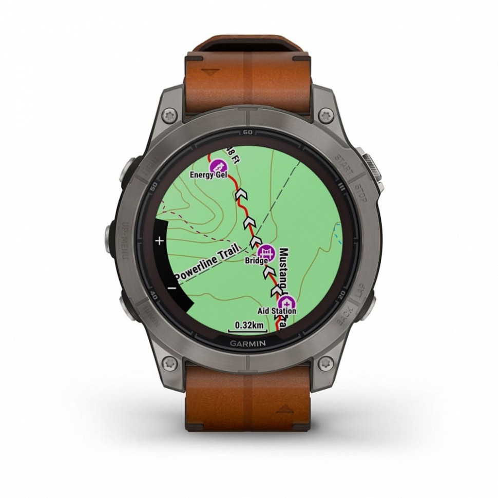 Умные часы Garmin Fenix 7 Pro Sapphire Solar титановый серый с коричневым кожаным ремешком