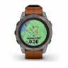 Умные часы Garmin Fenix 7 Pro Sapphire Solar титановый серый с коричневым кожаным ремешком
