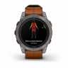 Умные часы Garmin Fenix 7 Pro Sapphire Solar титановый серый с коричневым кожаным ремешком