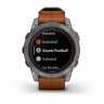 Умные часы Garmin Fenix 7 Pro Sapphire Solar титановый серый с коричневым кожаным ремешком