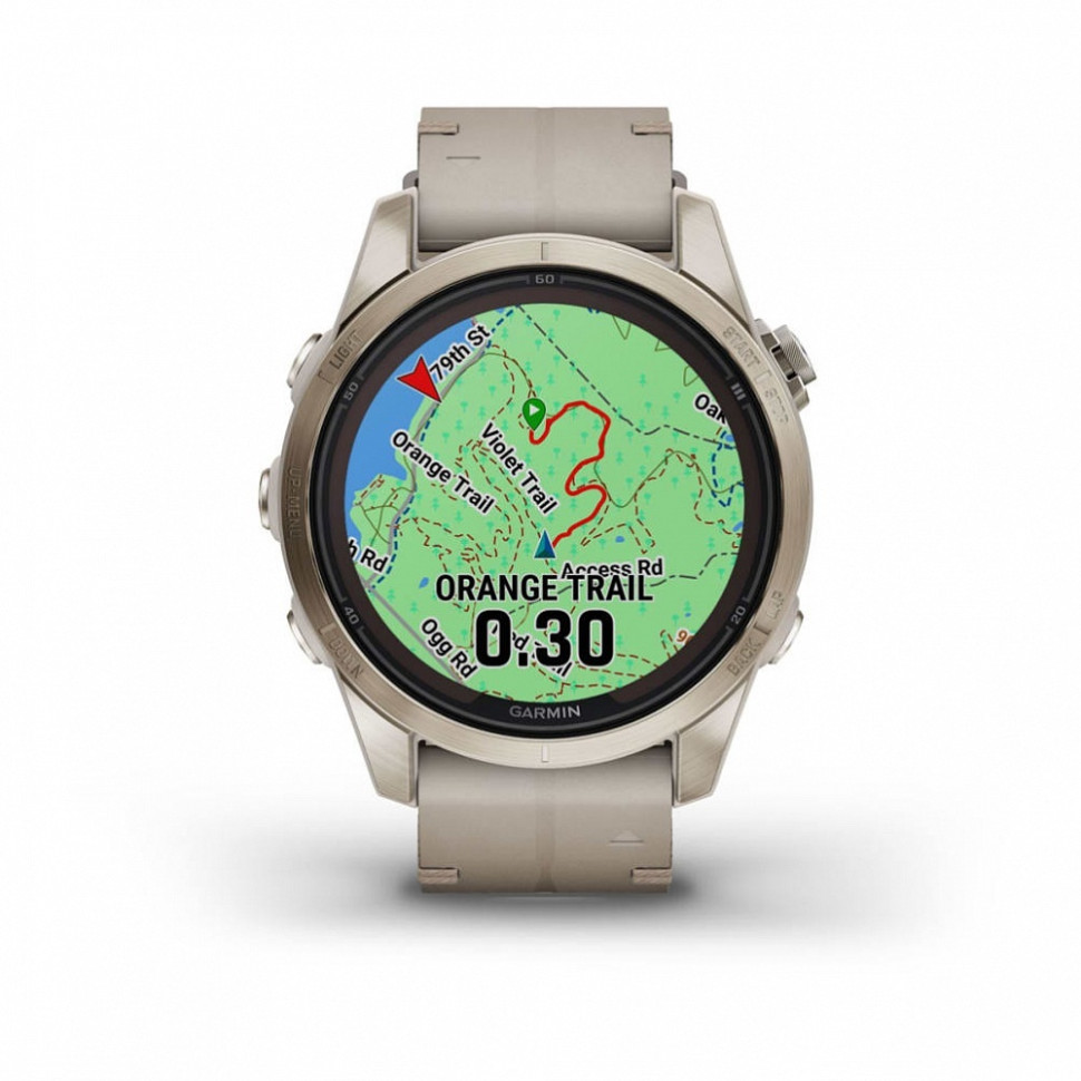 Умные часы Garmin Fenix 7S Pro Sapphire Solar золотистый корпус с кожаным ремешком цвета известняка