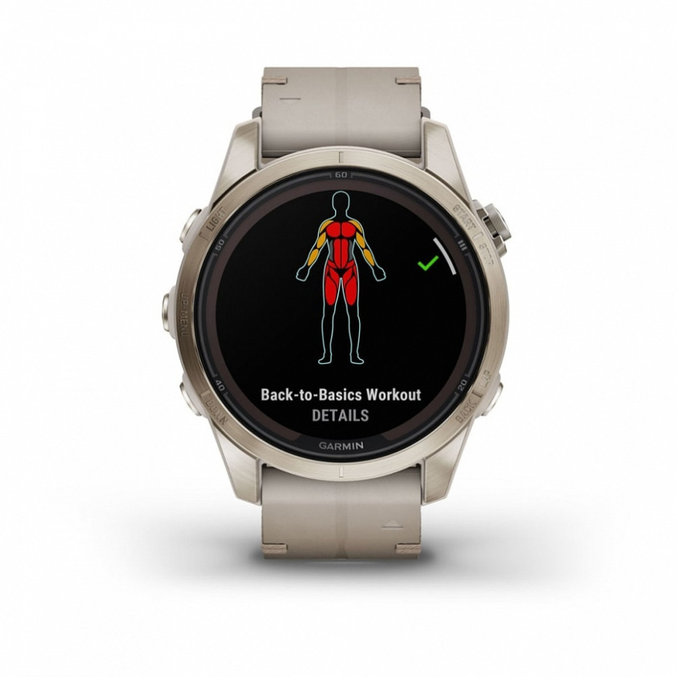 Умные часы Garmin Fenix 7S Pro Sapphire Solar золотистый корпус с кожаным ремешком цвета известняка