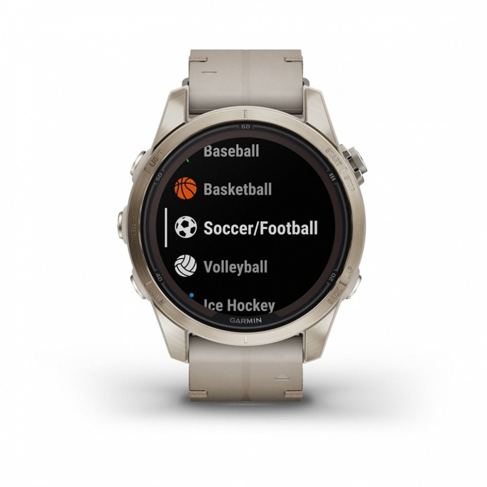 Умные часы Garmin Fenix 7S Pro Sapphire Solar золотистый корпус с кожаным ремешком цвета известняка