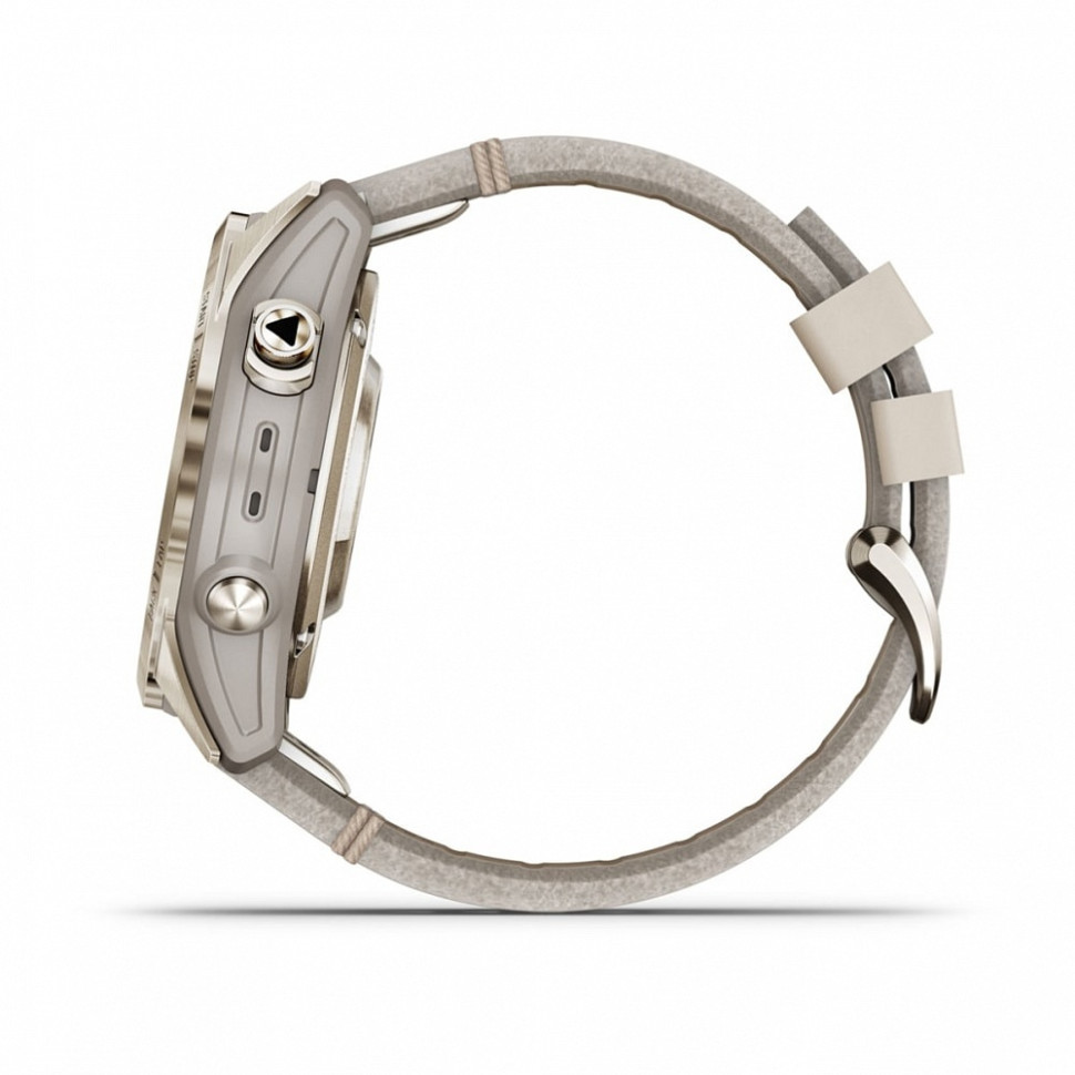 Умные часы Garmin Fenix 7S Pro Sapphire Solar золотистый корпус с кожаным ремешком цвета известняка