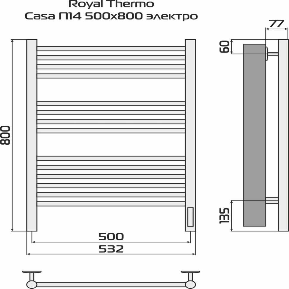 Полотенцесушитель Royal Thermo Casa П14 500х800 электро (встроен. диммер) стальной