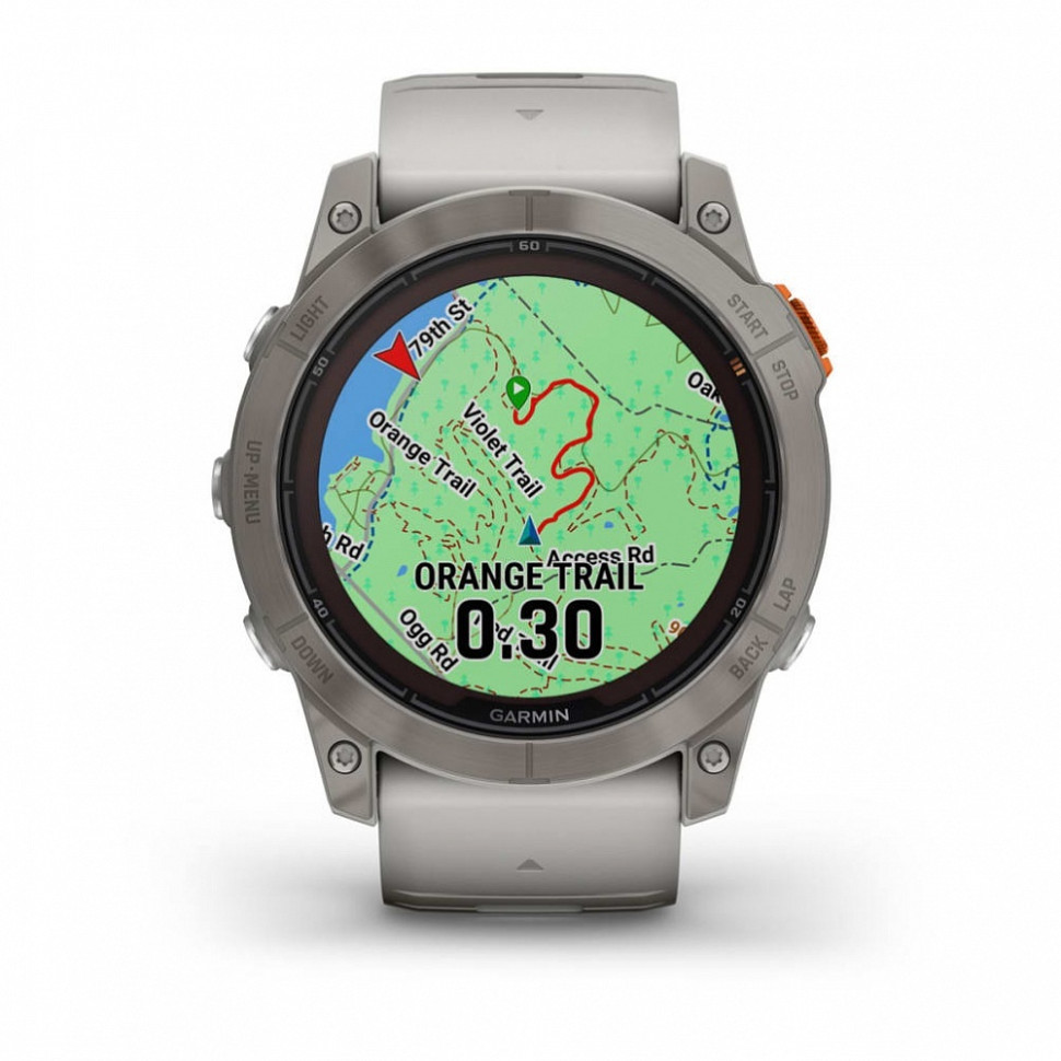 Умные часы Garmin Fenix 7X Pro Sapphire Solar Edition Титановый корпус с дымчато-серым оранжевым ремешком