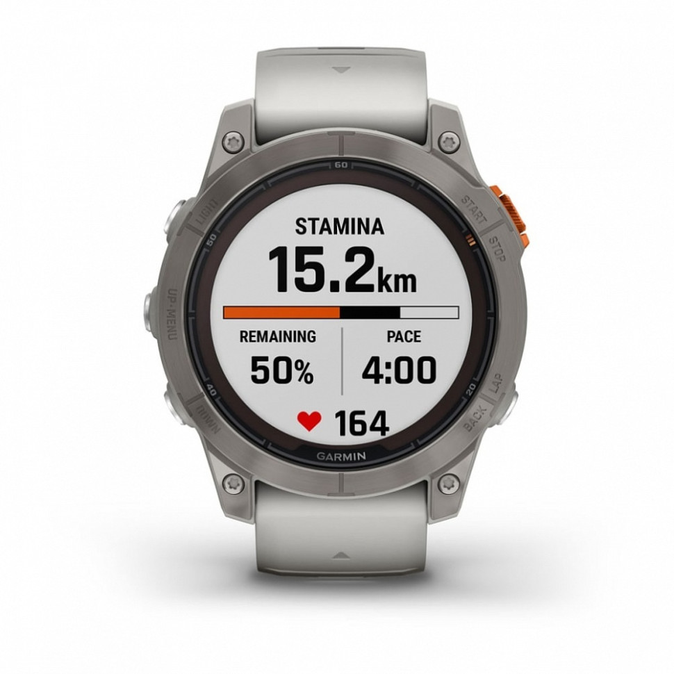 Умные часы Garmin Fenix 7 Pro Sapphire Solar титановый серый с серо-оранжевым ремешком