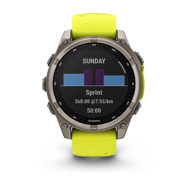 Умные часы Garmin Fenix 8, 47 мм, Solar, Sapphire Titanium with AMP yellow/graphite silicone band