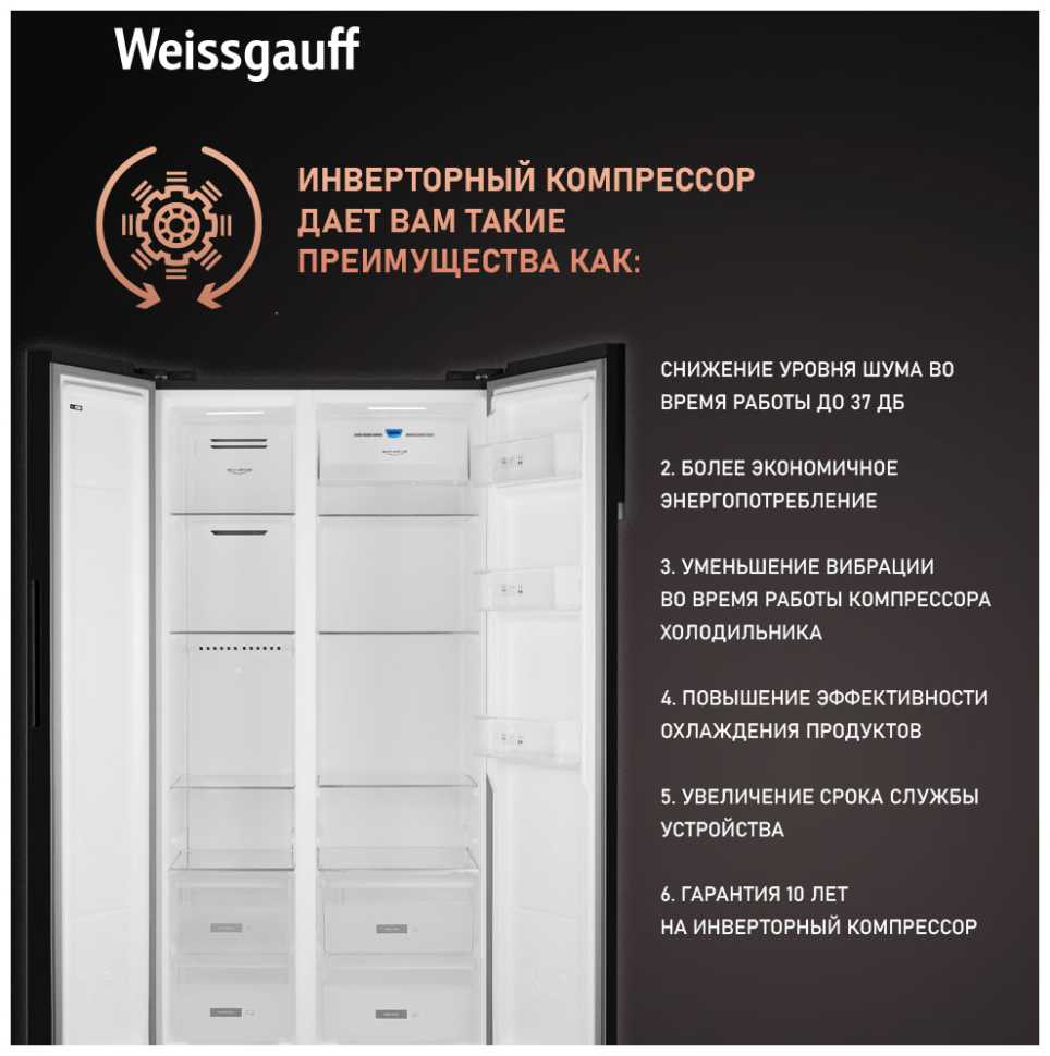 Холодильник Side-by-Side Weissgauff WSBS 600 NoFrost Inverter Blue Glass