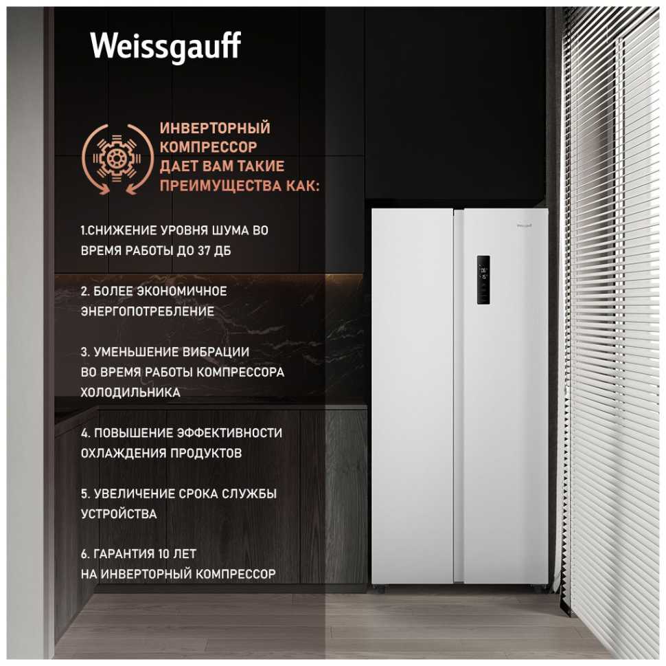 Холодильник Side-by-Side Weissgauff WSBS 500 Inverter NoFrost White