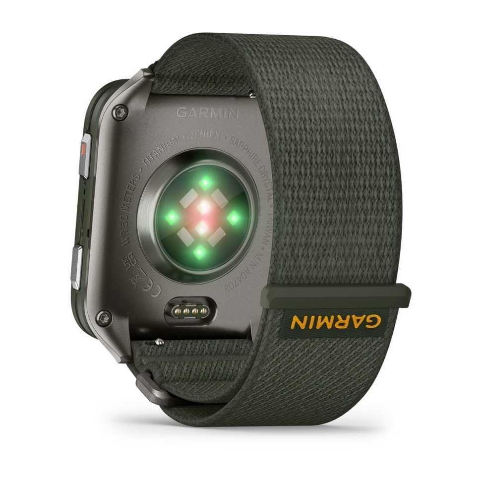 Умные часы Garmin Venu X1 темно зеленый с титановой задней крышкой и зеленым нейлоновым ремешком
