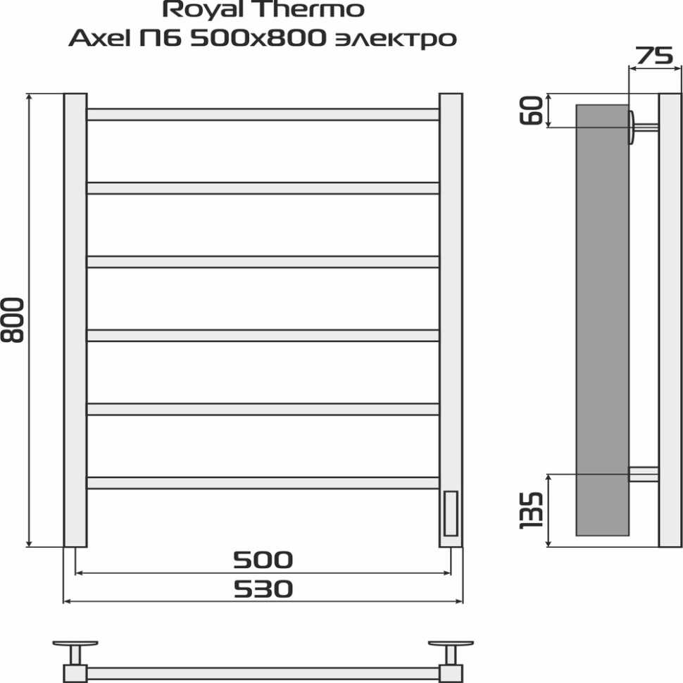 Полотенцесушитель Royal Thermo Axel П6 500х800 электро (встроен. диммер) стальной