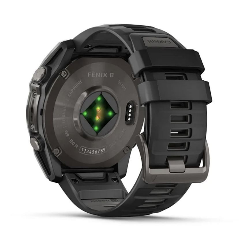 Умные часы Garmin Fenix 8, 51 мм, AMOLED, Sapphire Carbon Gray DLC Titanium with Black/Pebble Gray Silicone