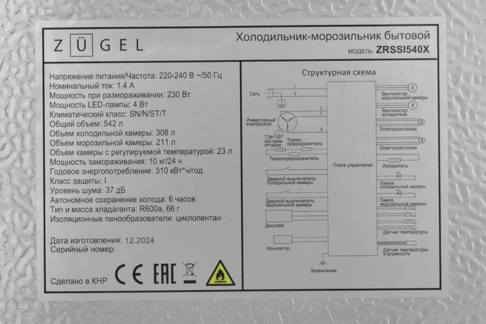 Холодильник Side-by-Side Zugel ZRSSI540X