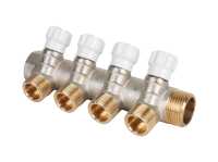 Коллектор латунный MVI 1&quot;x3/4&quot;x4 выхода, с регулирующими вентилями