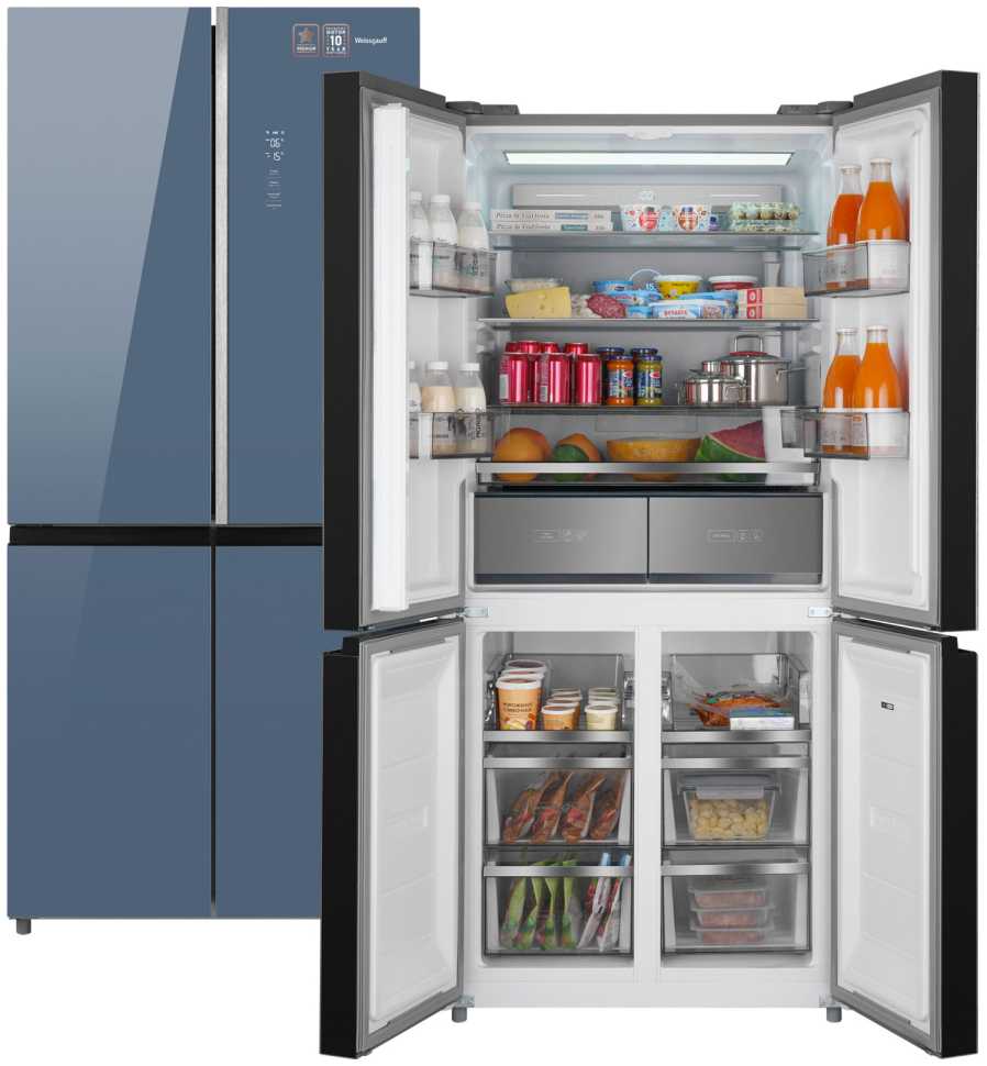 Многокамерный холодильник Weissgauff WCD 590 NoFrost Inverter Premium Blue Glass