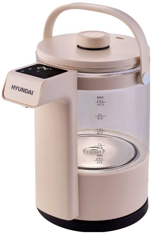 Чайник электрический Hyundai HYK-G7700, 2.5л., 1400Вт, кремовый/черный (стекло)