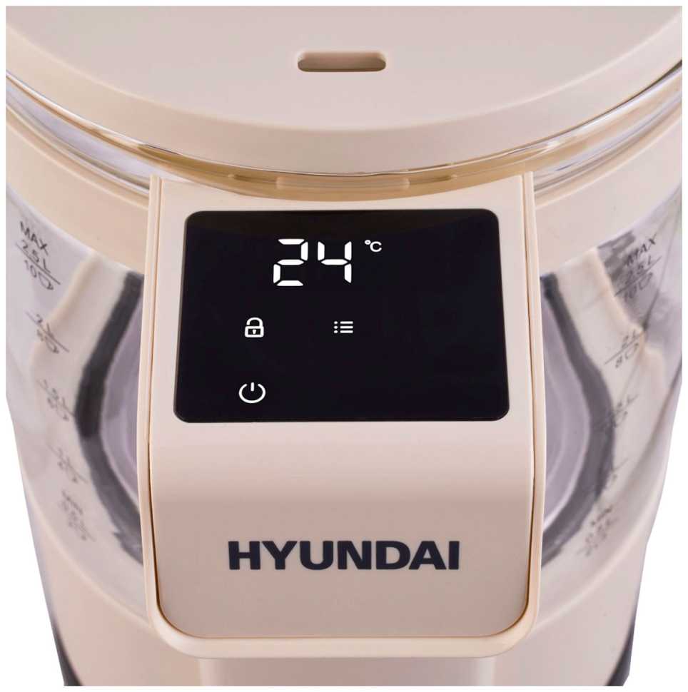 Чайник электрический Hyundai HYK-G7700, 2.5л., 1400Вт, кремовый/черный (стекло)