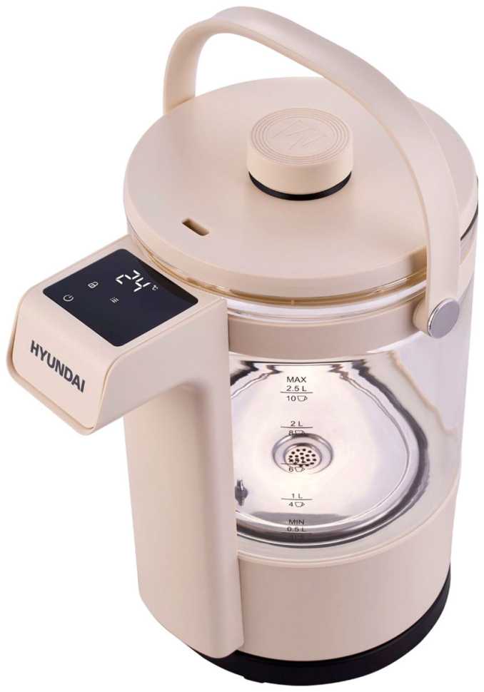 Чайник электрический Hyundai HYK-G7700, 2.5л., 1400Вт, кремовый/черный (стекло)