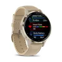 Умные часы Garmin Venu 3S цвета &quot;французский серый&quot; с золотистым безелем и кожаным ремешком