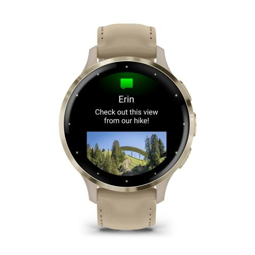 Умные часы Garmin Venu 3S цвета "французский серый" с золотистым безелем и кожаным ремешком